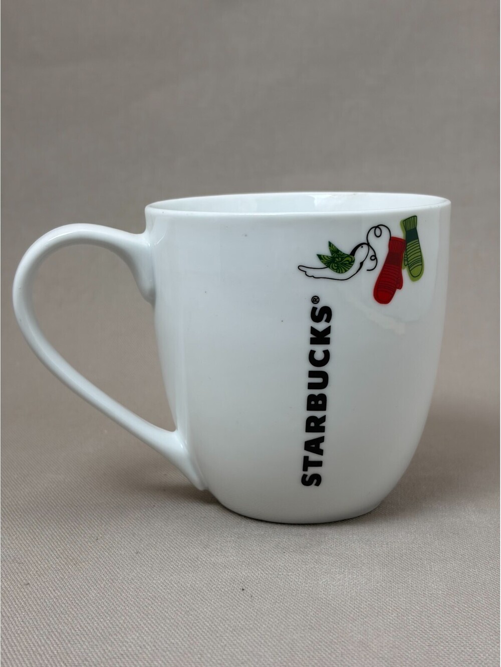 Starbucks Holiday 2011 Coffee Mug Dove Winter Mittens White Ceramic Cup 13 oz
